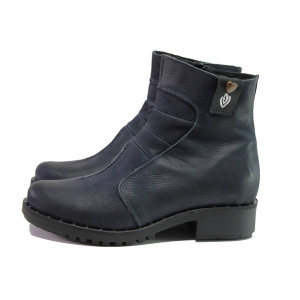 Ортопедични тъмносини дамски боти, естествен набук - ежедневни обувки за есента и зимата N 100013326