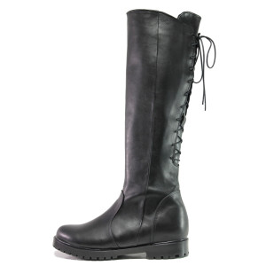 Анатомични черни дамски ботуши, естествена кожа - ежедневни обувки за есента и зимата N 100013333