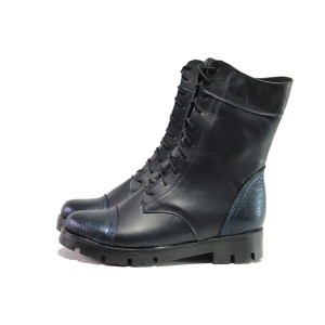 Анатомични тъмносини дамски боти, естествена кожа - ежедневни обувки за есента и зимата N 100013338