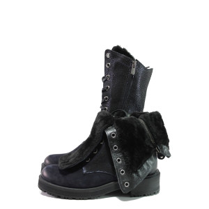 Тъмносини дамски боти, естествена кожа - ежедневни обувки за есента и зимата N 100013380