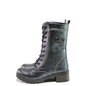 Тъмносини дамски боти, естествена кожа - ежедневни обувки за есента и зимата N 100013374