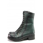 Зелени дамски боти, естествена кожа - ежедневни обувки за есента и зимата N 100013376