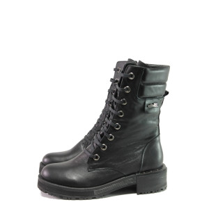 Черни дамски боти, естествена кожа - ежедневни обувки за есента и зимата N 100013377