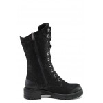 Черни дамски боти, естествен набук - ежедневни обувки за есента и зимата N 100013411