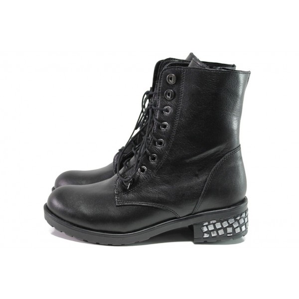 Черни дамски боти, естествена кожа - ежедневни обувки за есента и зимата N 100013427