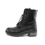 Черни дамски боти, естествена кожа - ежедневни обувки за есента и зимата N 100013427