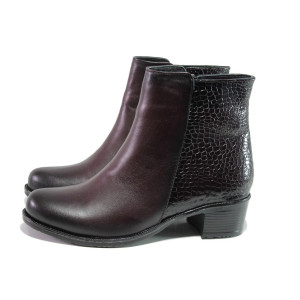 Анатомични винени дамски боти, естествена кожа - ежедневни обувки за есента и зимата N 100013428