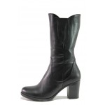 Черни дамски ботуши, естествена кожа - ежедневни обувки за есента и зимата N 100013442