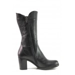 Черни дамски ботуши, естествена кожа - ежедневни обувки за есента и зимата N 100013442