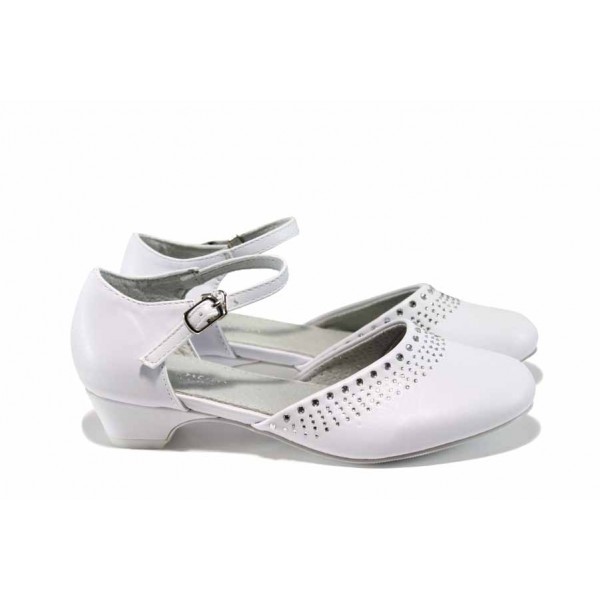 Бели детски обувки, здрава еко-кожа - официални обувки за целогодишно ползване N 100012385