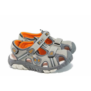 Сиви анатомични детски сандали, здрава еко-кожа - ежедневни обувки за пролетта и лятото N 100012663