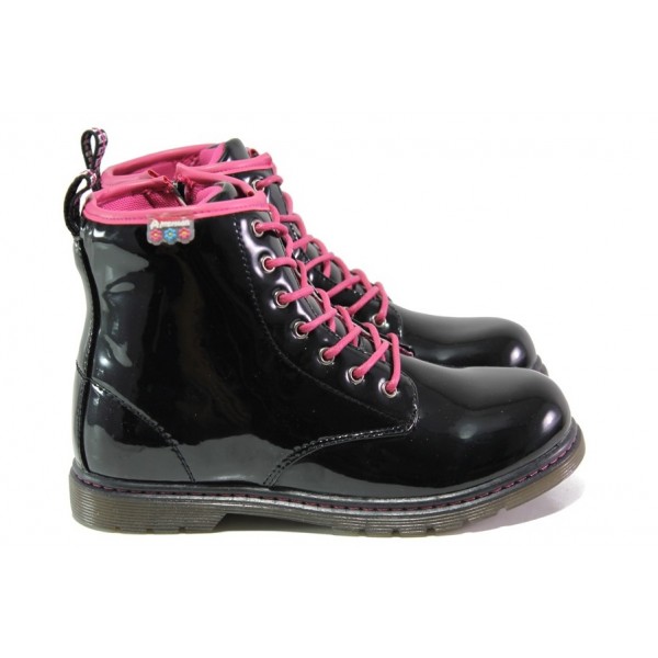 Черни детски ботушки, лачена еко кожа - ежедневни обувки за есента и зимата N 100012904