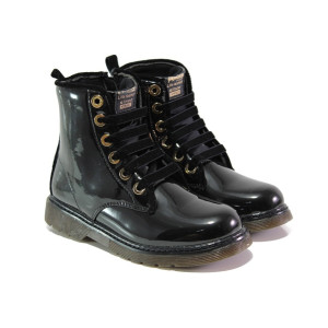 Черни детски ботушки, лачена еко кожа - ежедневни обувки за есента и зимата N 100012905