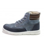 Сини детски кецове, здрава еко-кожа - ежедневни обувки за есента и зимата N 100013086