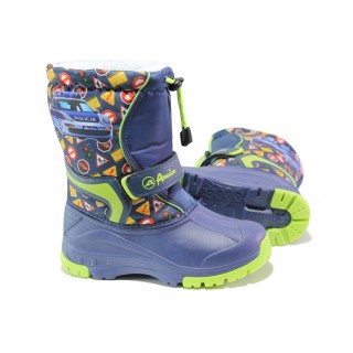 Тъмносини детски ботушки, pvc материя и текстилна материя - ежедневни обувки за есента и зимата N 100013267