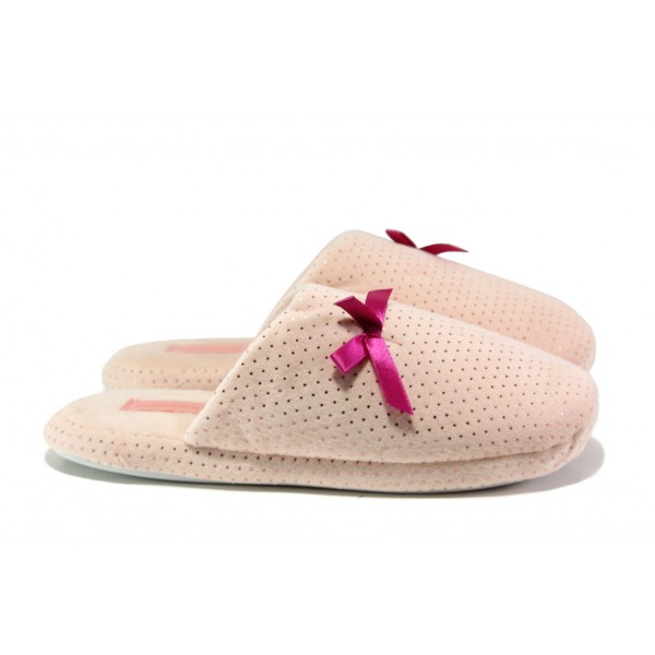Анатомични розови домашни чехли, текстилна материя - равни обувки за целогодишно ползване N 100013149