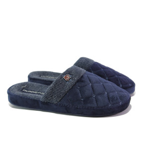 Анатомични сини домашни чехли, текстилна материя - равни обувки за целогодишно ползване N 100013159