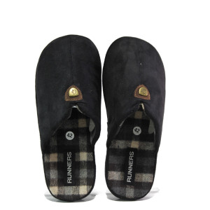 Анатомични черни домашни чехли, текстилна материя - равни обувки за целогодишно ползване N 100013164