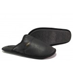 Анатомични черни домашни чехли, здрава еко-кожа - равни обувки за целогодишно ползване N 100013171