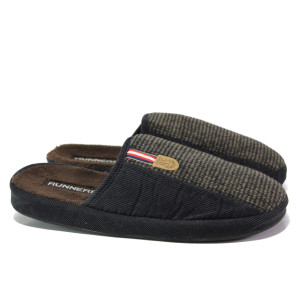 Анатомични кафяви домашни чехли, текстилна материя - равни обувки за целогодишно ползване N 100013168