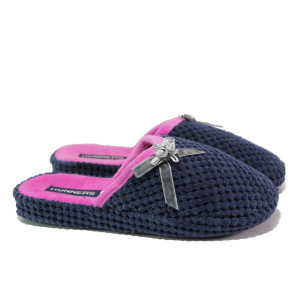 Анатомични сини домашни чехли, текстилна материя - равни обувки за целогодишно ползване N 100013156