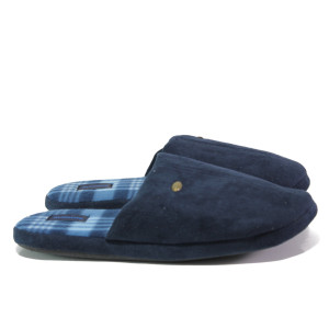 Анатомични сини домашни чехли, текстилна материя - равни обувки за целогодишно ползване N 100013173