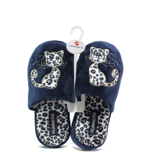 Анатомични тъмносини домашни чехли, текстилна материя - равни обувки за целогодишно ползване N 100013151