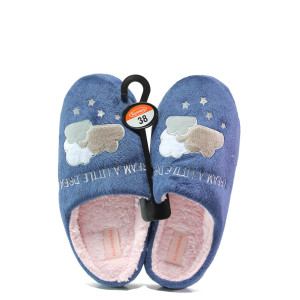 Анатомични сини домашни чехли, текстилна материя - равни обувки за целогодишно ползване N 100013155