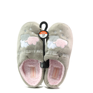 Анатомични бежови домашни чехли, текстилна материя - равни обувки за целогодишно ползване N 100013153