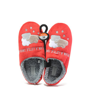 Анатомични червени домашни чехли, текстилна материя - равни обувки за целогодишно ползване N 100013154