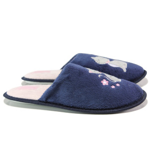 Анатомични сини домашни чехли, текстилна материя - равни обувки за целогодишно ползване N 100013147