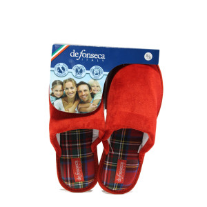 Анатомични червени домашни чехли, текстилна материя - равни обувки за целогодишно ползване N 100013119