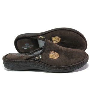 Анатомични кафяви домашни чехли, текстилна материя - ежедневни обувки за целогодишно ползване N 100013251