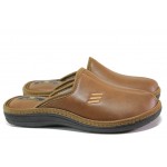 Анатомични кафяви домашни чехли, здрава еко-кожа - ежедневни обувки за целогодишно ползване N 100013247