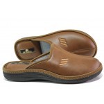 Анатомични кафяви домашни чехли, здрава еко-кожа - ежедневни обувки за целогодишно ползване N 100013247