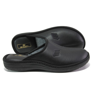 Анатомични черни домашни чехли, здрава еко-кожа - ежедневни обувки за целогодишно ползване N 100013246