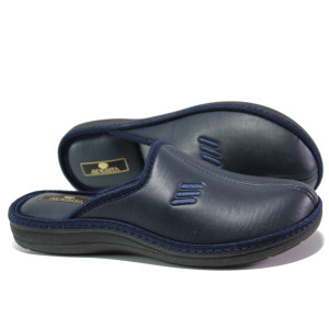 Анатомични тъмносини домашни чехли, здрава еко-кожа - ежедневни обувки за целогодишно ползване N 100013245