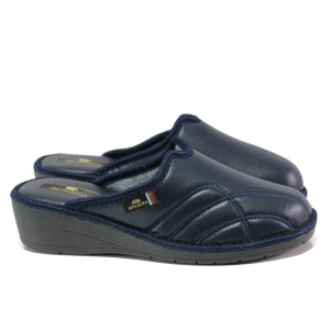 Анатомични тъмносини домашни чехли, здрава еко-кожа - ежедневни обувки за целогодишно ползване N 100013241