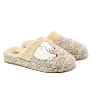 Анатомични бежови домашни чехли, текстилна материя - ежедневни обувки за целогодишно ползване N 100013296