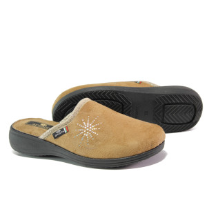 Анатомични бежови домашни чехли, текстилна материя - ежедневни обувки за целогодишно ползване N 100013398