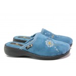 Анатомични сини домашни чехли, текстилна материя - ежедневни обувки за целогодишно ползване N 100013406