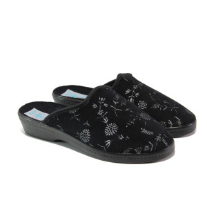 Анатомични черни дамски пантофки, текстилна материя - ежедневни обувки за целогодишно ползване N 100013464