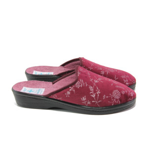 Анатомични винени дамски пантофки, текстилна материя - ежедневни обувки за целогодишно ползване N 100013463