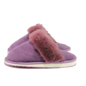 Лилави домашни чехли, естествена кожа - ежедневни обувки за есента и зимата N 100013472