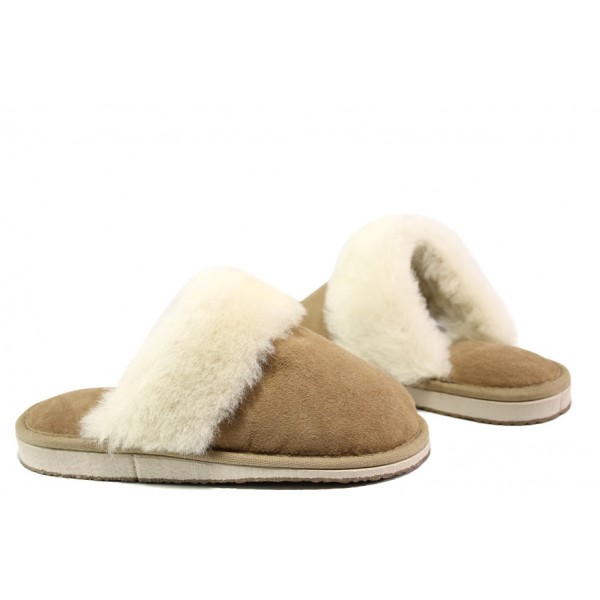 Бежови домашни чехли, естествена кожа - ежедневни обувки за есента и зимата N 100013470