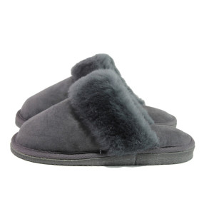 Сиви домашни чехли, естествена кожа - ежедневни обувки за есента и зимата N 100013471