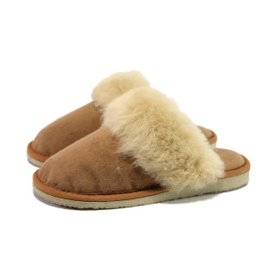 Кафяви домашни чехли, естествена кожа - ежедневни обувки за есента и зимата N 100013469