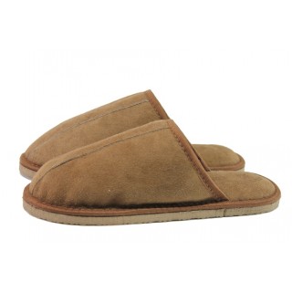 Кафяви домашни чехли, естествена кожа - ежедневни обувки за есента и зимата N 100013473