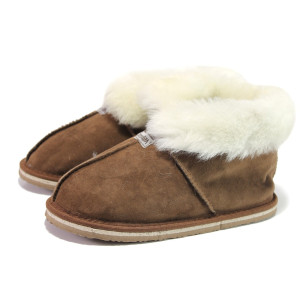 Кафяви домашни чехли, естествена кожа - ежедневни обувки за есента и зимата N 100013468