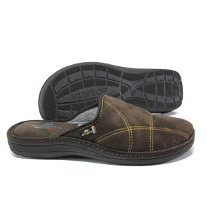 Анатомични кафяви домашни чехли, текстилна материя - ежедневни обувки за целогодишно ползване N 100013483